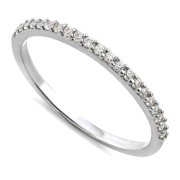- Solid 14K White Gold Round Cut Half Eternity CZ Ring - Picture 1 of 4
